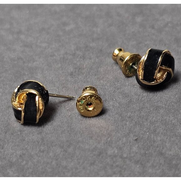 Vintage Monet Black Enamel Hoop, Faux Pearl Studs & Enamel Knott Pierced Earring - Picture 5 of 7